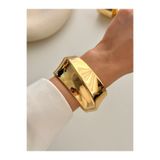 Youes Jewelry Çelik Kalın Kelepçe Bilezik Kadın Bileklik Unisex Gold Kadın Kelepçe