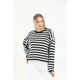 youknitwear you Angora Çizgili Kazak Lacivert XS