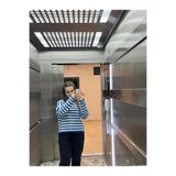 youknitwear you Angora Çizgili Kazak Mavi S