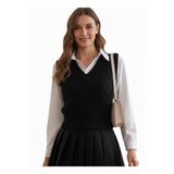 youknitwear you Cameron%100 Pamuk V Yaka Kadın Süveter Siyah L