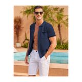 Youknitwear You Driftwood Polo Yaka Triko T-Shirt - Lacivert - S - M