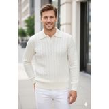 youknitwear you Riviera%100 Pamuk Polo Yaka Erkek Kazak Beyaz S