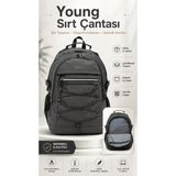 Young 51537 Grey Gri Unisex Çok Cepli Laptop Bölmeli Suya Dayanıklı Sırt Çantası