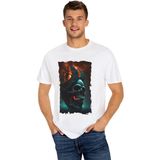 Young Fit Karayip Korsanları Temalı Baskılı Erkek Oversize Tişört - Beyaz