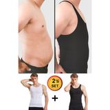 Young&Fit Erkek Korse Atlet Bel Korsesi Toparlayıcı 2 Li Set Inceltici Korse Atlet - 2XL - Beyaz - Siyah