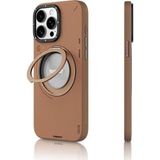 Youngkit iPhone 15 Pro Kılıf Magsafe Özellikli 360 Standlı Deri Desenli Tech Leather Seri Kahverengi