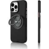 Youngkit iPhone 15 Pro Max Kılıf Magsafe Özellikli 360 Standlı Deri Desenli Tech Leather Seri Siyah