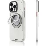Youngkit iPhone 15 Pro Max Kılıf Magsafe Özellikli 360 Standlı Deri Desenli Tech Leather Serisi Gri