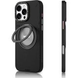 Youngkit iPhone 16 Pro Max Kılıf Magsafe Özellikli 360 Standlı Deri Desenli Tech Leather Seri Siyah
