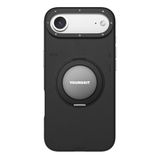 Youngkit İphone 17 Air Kılıf M-Safeli 360 Standlı Basit Mat Deri Desenli Tech Leather Kapak Siyah