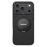 Youngkit İphone 17 Pro Kılıf M-Safe 360 Standlı Basit Mat Deri Desenli Tech Leather Seri Kapak Siyah