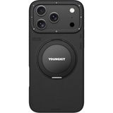 Youngkit İphone 17 Pro Max Kılıf M-Safeli Standlı Basit Mat Deri Tech Leather Serisi Kapak Siyah