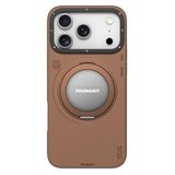 Youngkit İphone 17 Pro Max Kılıf M-Safeli Standlı Basit Mat Deri Youngkit Tech Leather Seri Kapak Kahverengi