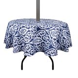 youngseahome Açık Masa Örtüsü Suya Dayanıklı Polyester Kumaş Yaz Masa Örtüsü Fermuarlı Şemsiye Delikli Piknik/Parti/Akşam Yemeği/Veranda Bahçe için (150 cm Yuvarlak, Şam Mavisi)