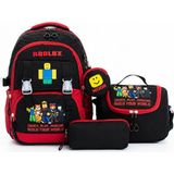 Youoy Kore Kawaii 4'lü Okul Çantası Seti Ortopedik Sırt Çantası - Twill Kumaş, Termal Beslenme Çantası, Kalemlik ve Cüzdan - Siyah - Kırmızı