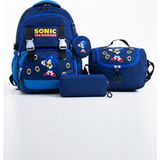 Youoy Kore Sonic 4'lü Okul Çantası Seti Ortopedik Sırt Çantası - Twill Kumaş, Termal Beslenme Çantası, Kalemlik ve Cüzdan - Lacivert