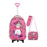 YOUOY Pembe Unicorn Çekçek 3 lü İlkokul Çanta seti - Sabit Çekçek mekanizması (katlanır ön ayak)