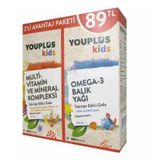 YouPlus Kids Omega 3 100 ml Balık Yağı + Kids VM Multivitamin Mineral Kompleksi 100 ml Sıvı