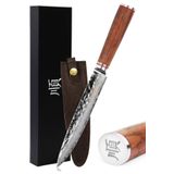 YOUSUNLONG 20cm Sashimi Bıçağı - Japon Çekiç Desenli Damascus Çelik ve Ceviz Ağacı Saplı