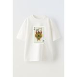 Youwinner Iskambil Kagıdı Tasarım Baskılı Pamuk Beyaz Oversize T-Shirt