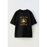 Youwinner Sons Of Odin Valhallatasarım Baskılı Pamuk Sıyah Oversize T-Shirt - Siyah - XL