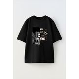 Youwinner Wel Come Brooklyn Tasarım Baskılı Pamuk Sıyah Oversize T-Shirt - Siyah