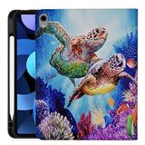YOYOYX iPad Air 5. Nesil 2022 / iPad Air 4. 2020 10,9 inç için kılıf, birinci sınıf PU deri ince katlanabilir ayarlanabilir stand, otomatik uyku/uyanma özellikli, deniz kaplumbağası okyanus teması