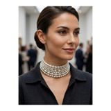 YOYYO Kadın Çok Sıralı Kalın Choker Kolye / Metalik Boncuklu Tasma Gerdanlık