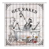 YOZSLGU Komik İskelet Kafatası Duş Perdesi Get Naked Küvet Gotik Ürkütücü Cadılar Bayramı Retro Ahşap Tahta Kumaş Banyo Dekor Kancalı Perdeler, 177 cm x 177 cm