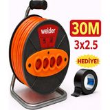 Ys Welder 3 x 2,5 30 Metre Sertifikalı Makaralı Seyyar Uzatma Kablosu 4 Prizli - Gri