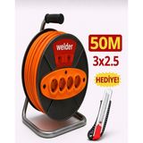 Ys Welder 3 x 2,5 50 Metre Makaralı Seyyar Uzatma Kablosu 4 Prizli ( Dörtlü ) - Gri