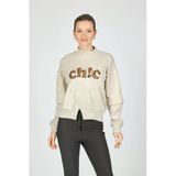 Ysatis Minimalist Leopar Desenli Oversize Uzun Kol Crop Kadın Bluz