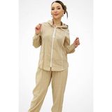 Ysatis Minimalist Oversize Kapüşonlu Kadın Ceket Takımı - Günlük Spor Şıklık - Bej