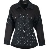 Ysatis Oversize Uzun Kol Minimalist Kadın Ceket - Geometrik Detaylar - Siyah