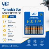 Ysb Mıknatıslı Ph2 Yıldız Bits Uç 25 mm S2 Çelik Tornavida ve Vidalama Ucu 10'lu Paket