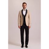 Ysf Erkek Bej Slim Fit Şal Yaka Yelekli Damatlık - 44 / 6 - 6 Drop