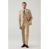 Ysf Erkek Bej Slim Fit Yelekli Italyan Kumaş Sivri Yaka Takım Elbise