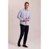 Ysf Erkek Beyaz Mavi Oversize Düğmeli Yaka Kareli Gömlek - Normal Boy - 4XL