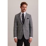 Ysf Erkek Gri Kışlık Yünlü Regular Fit Ekose Desenli Tek Ceket - 52 / 6