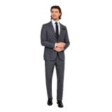 YSF Erkek Gri Regular Fit Ekose Desenli Takım Elbise