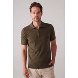 Ysf Erkek Haki Yeşil Slim Fit Yarım Fermuarlı Pamuk-Kaşmir Polo Tişört - 2XL