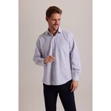 Ysf Erkek Lacivert Beyaz Uzun Kol Regular Fit Çizgili Yarım Italyan Yaka Gömlek - Normal Boy - XL