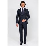 Ysf Erkek Lacivert Kahve Regular Fit Kareli Takım Elbise - Lacivert - Kahve - 4 Drop - 50