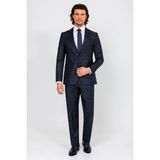 Ysf Erkek Lacivert Kahve Regular Fit Kareli Takım Elbise - Lacivert - Kahve - 4 Drop - 50