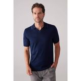 Ysf Erkek Lacivert Polo Yaka Pamuklu Desenli Tişört