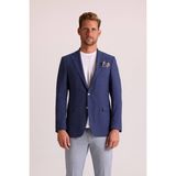 Ysf Erkek Lacivert Regular Fit Mono Yaka Keten Ceket - 64 / 6