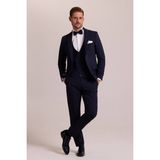 Ysf Erkek Lacivert Slim Fit Likralı Sivri Yaka Yelekli Damatlık - 56 / 6