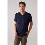 Ysf Erkek Lacivert Slim Fit Merserize Pamuk V Yaka Tişört - XL