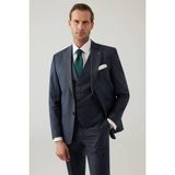 Ysf Erkek Lacivert Slim Fit Sivri Yaka Kareli Yelekli Takım Elbise - 48 / 6