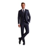 YSF Erkek Lacivert Slim Fit Sivri Yaka Yelekli Yün Takım Elbise